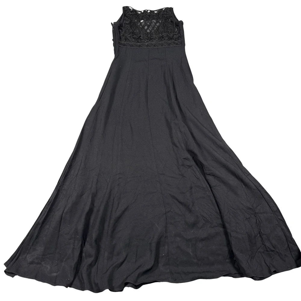 Bari Jay Vintage 90s Black Sequin Lace Maxi Dress Formal Gown Size 5-6 - Picture 4 of 11